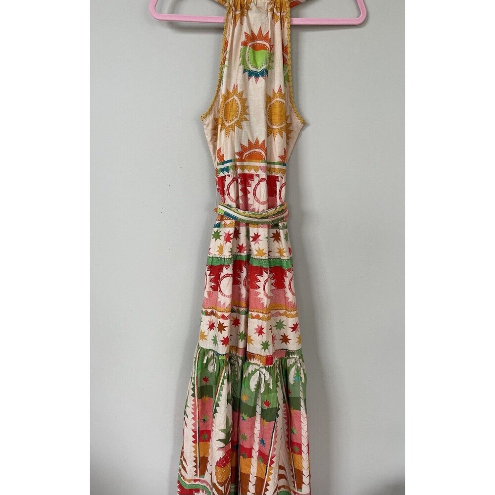 Anthropologie Farm Rio Maxi Dress Boho Vacay Pineapple Halter Preppy Sz M NWT - Picture 6 of 14